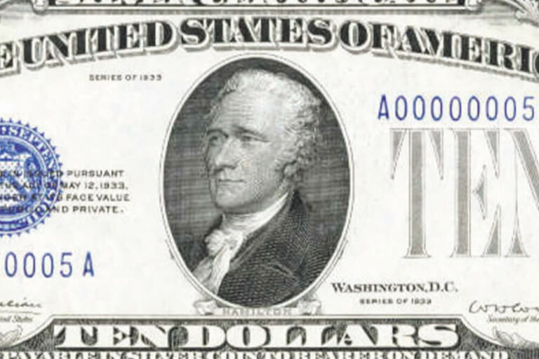 a ten dollar bill with an image of president george washington