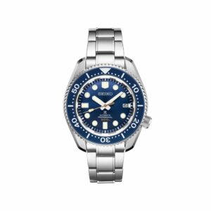 a watch with blue dials on a steel bracelet