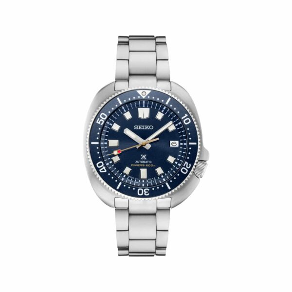 a watch with blue dials on a steel bracelet