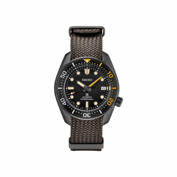 a black watch with yellow hands on a white background