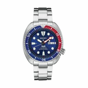 a watch with blue and red dials