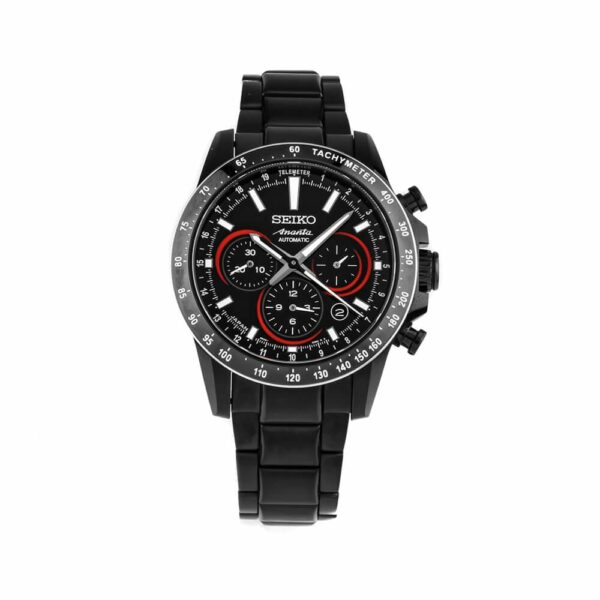 a black and red watch on a white background