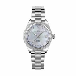 a woman's watch with diamonds on the dial