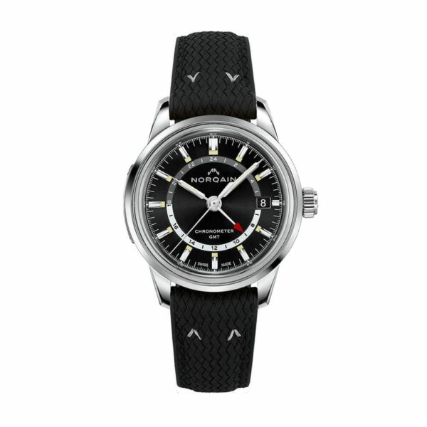 a watch with black dials on a white background