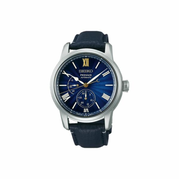a blue watch with roman numerals on it