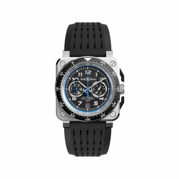a black and blue watch on a white background