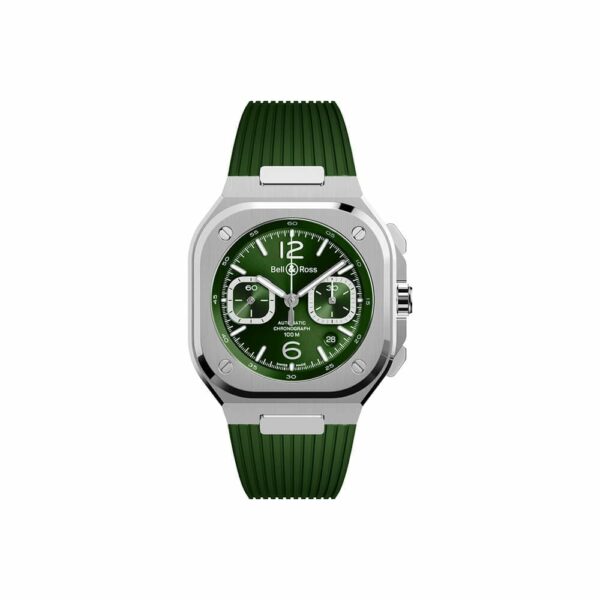 a green watch with white numbers on the face