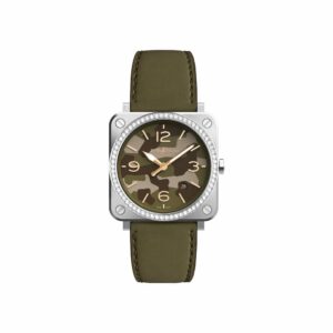 a watch with brown leather straps and camouflage dials