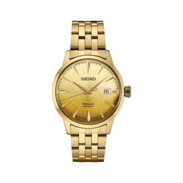 a gold wrist watch with roman numerals