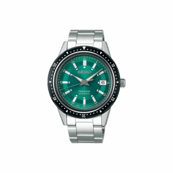 a watch with green dial and black bezel