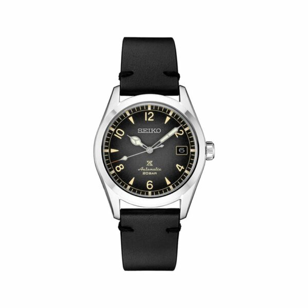 a watch with black leather straps and an analog display