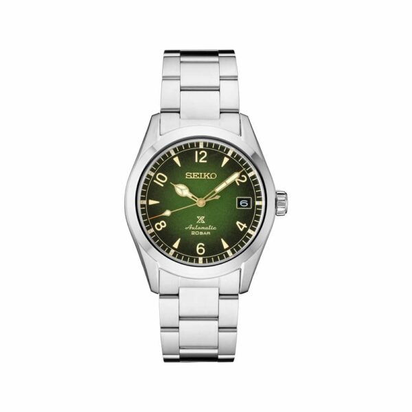 a watch with green dials on a white background