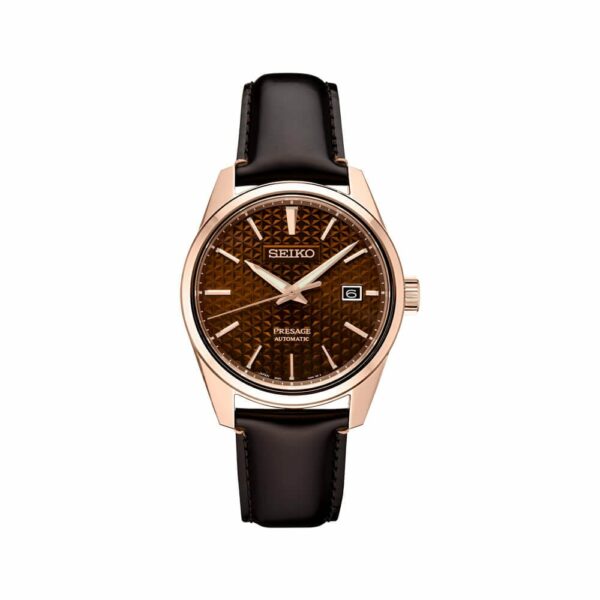 a brown and black watch on a white background