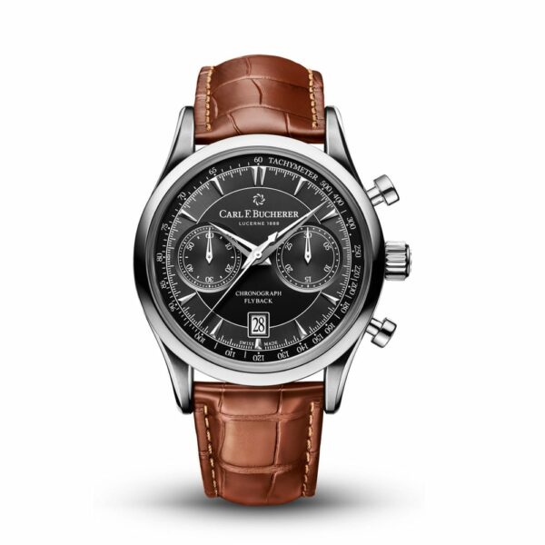 a watch with brown leather straps