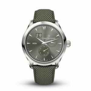 a watch with a green strap on it