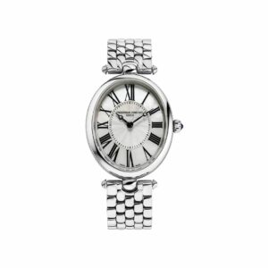 a women's watch with roman numerals on the dial