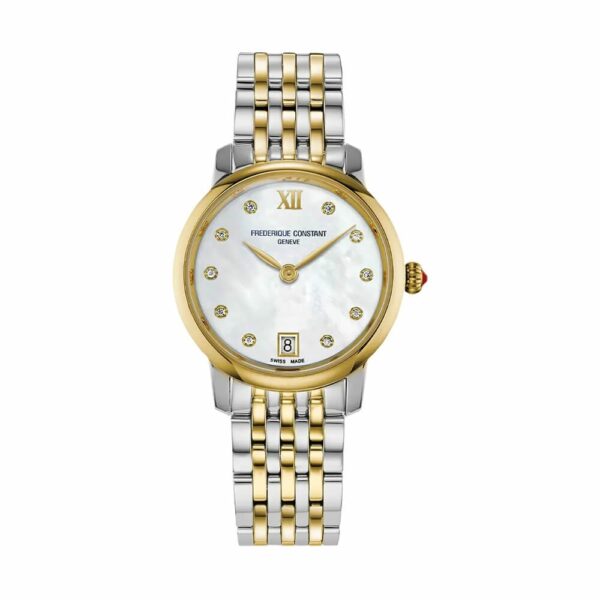 a women's watch with two tone gold and diamonds