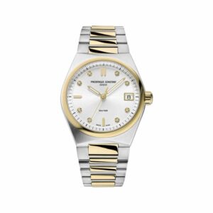 a watch with two tone gold and white dials
